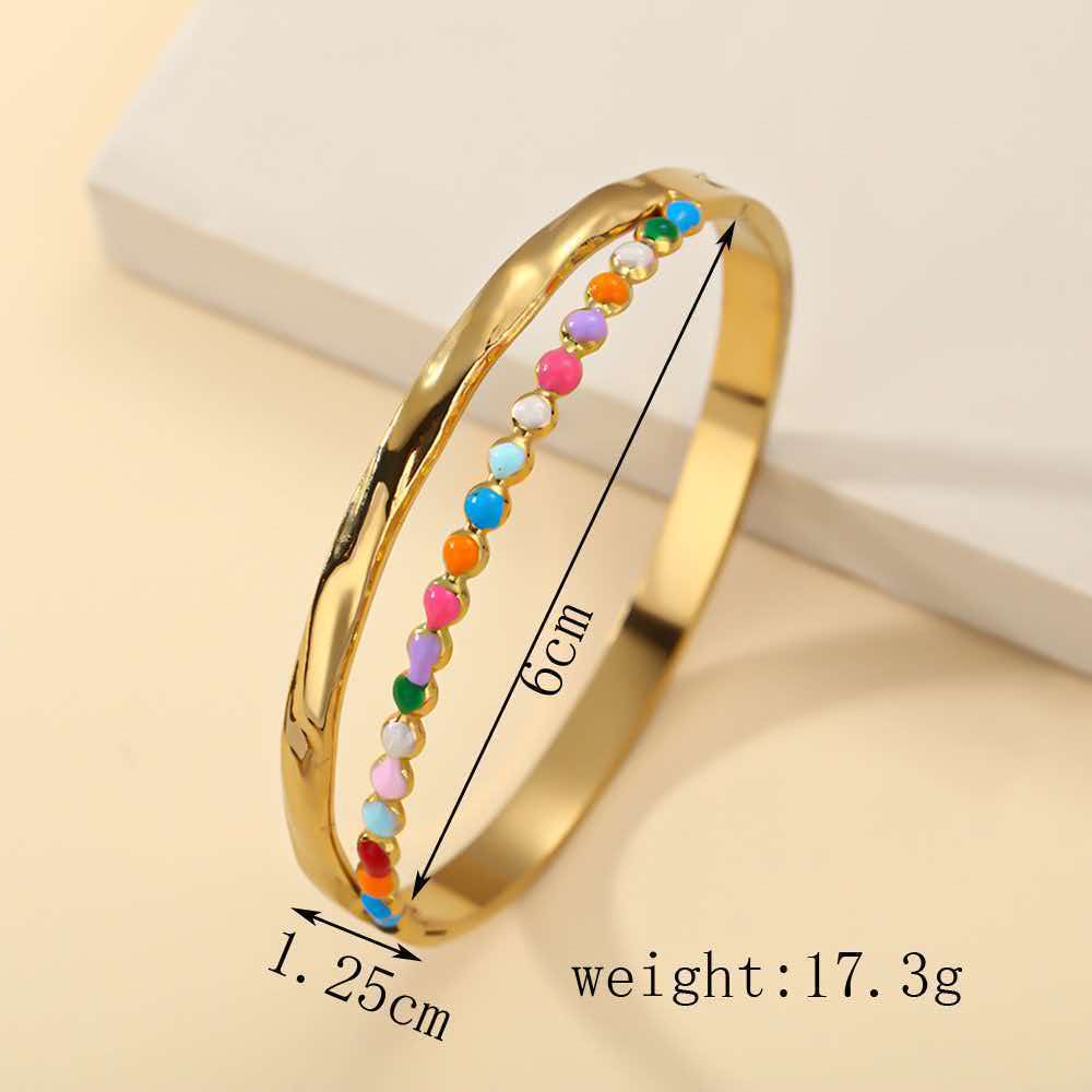 Geometric Epoxy Bangle For Women In 304 Stainless Steel With 18K Real Gold Plated PVD Coated Finish And 0.01µm Thickness