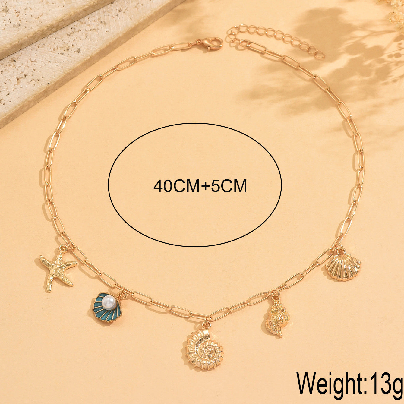 Marine Style Shell Pendant Necklace For Women With Electroplated Zinc Alloy Pendant And Paperclip Chain