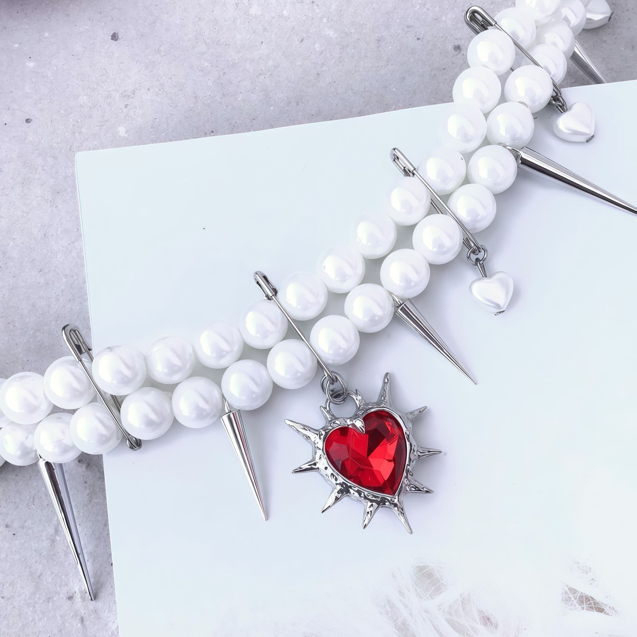 Handmade Cross Layered Necklace For Women With Artificial Pearl Chain And Imitation Pearl Pendant In Red