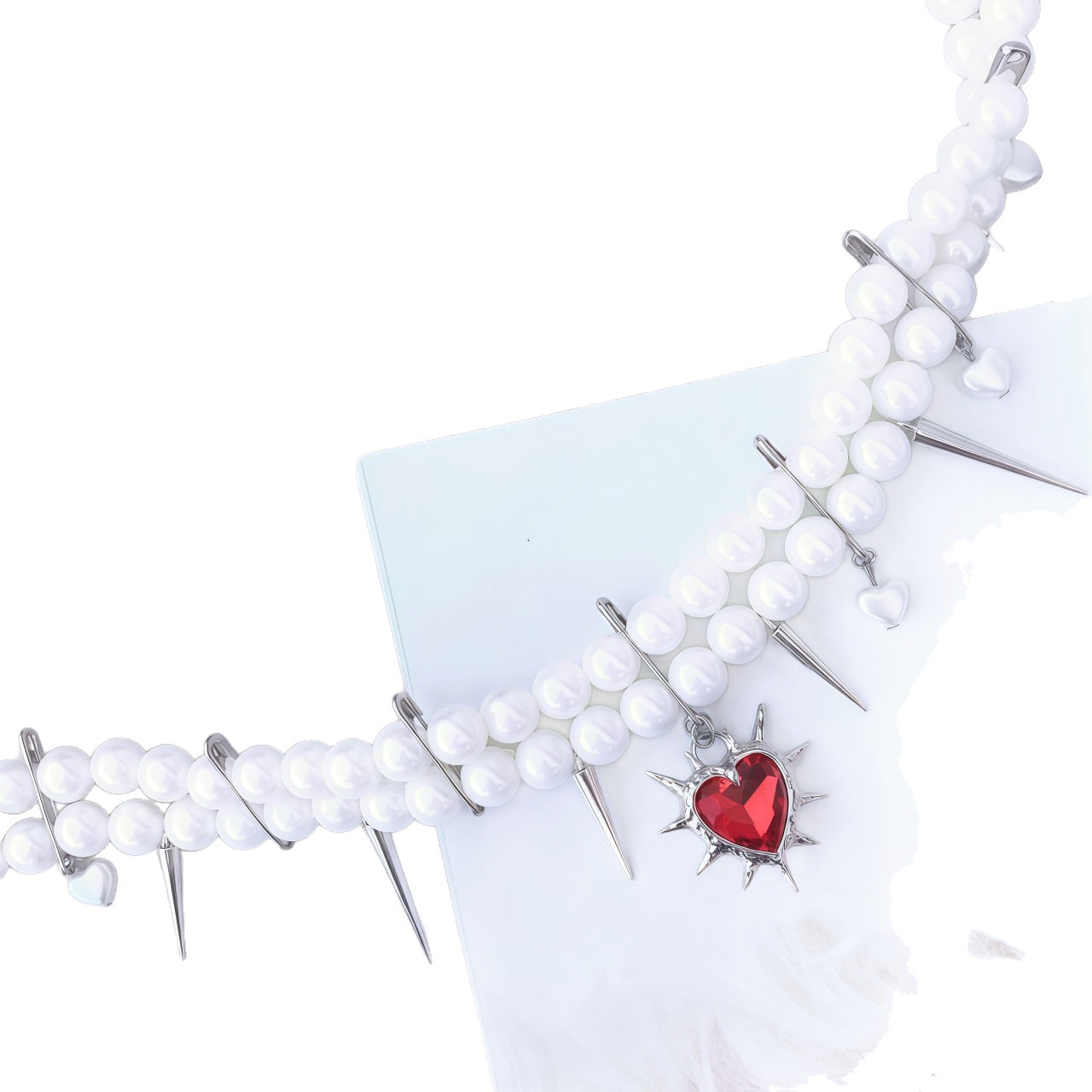 Handmade Cross Layered Necklace For Women With Artificial Pearl Chain And Imitation Pearl Pendant In Red