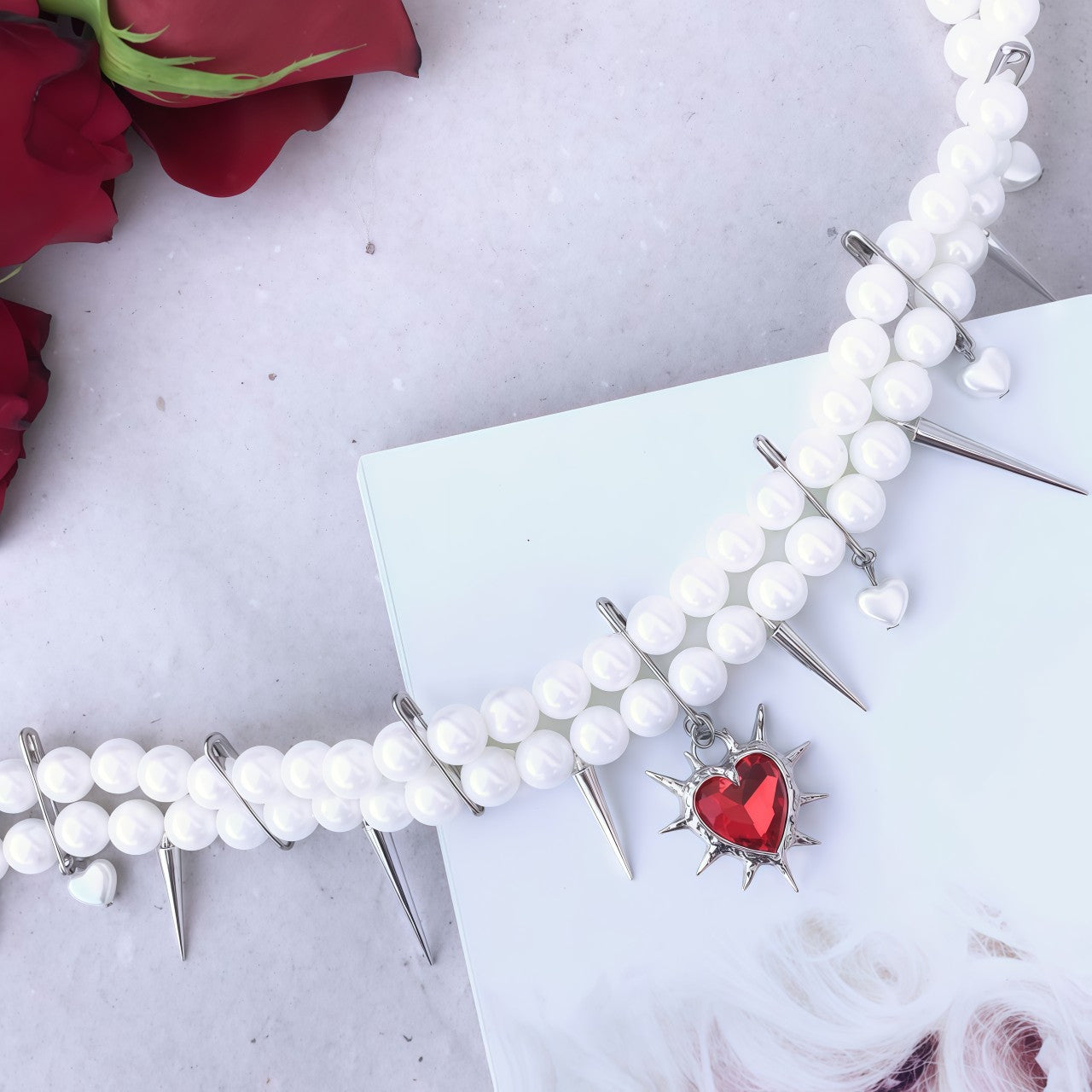 Handmade Cross Layered Necklace For Women With Artificial Pearl Chain And Imitation Pearl Pendant In Red