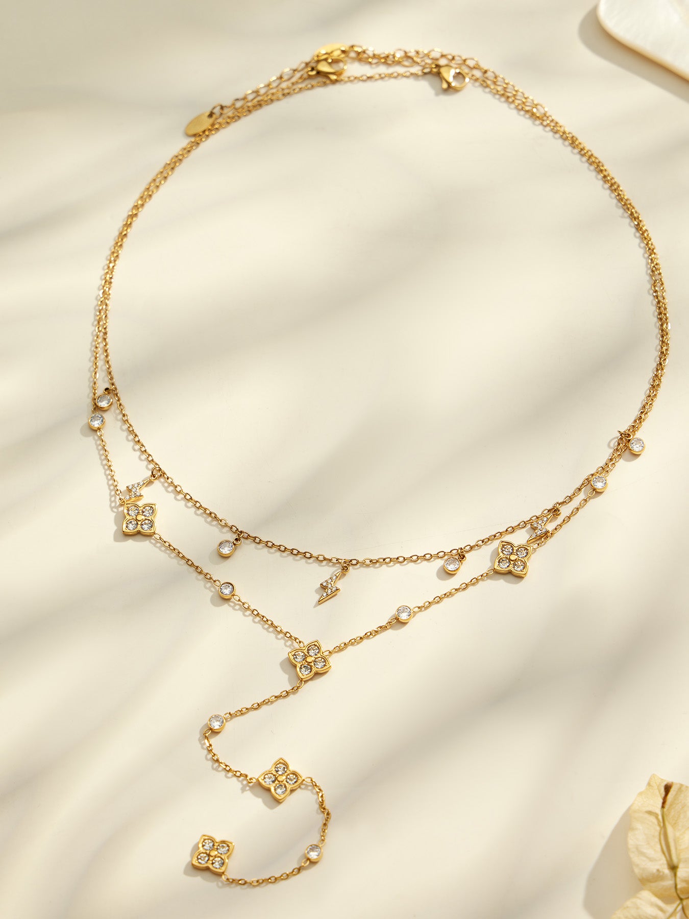Geometric Pendant Necklace, Waterproof 316 Stainless Steel With 18K Gold Plated PVD Coating And Zircon Inlay, With Chain