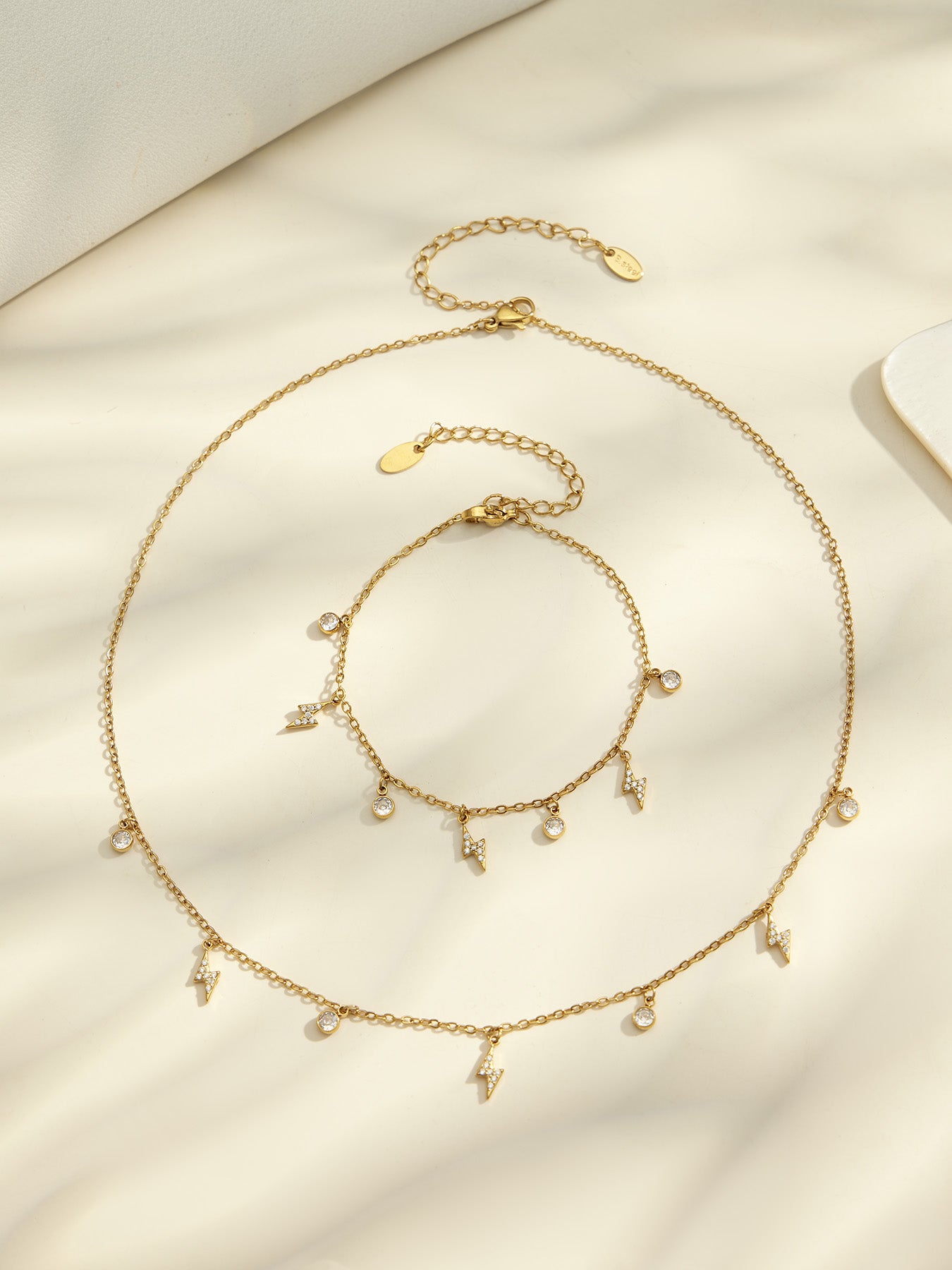 Geometric Pendant Necklace, Waterproof 316 Stainless Steel With 18K Gold Plated PVD Coating And Zircon Inlay, With Chain