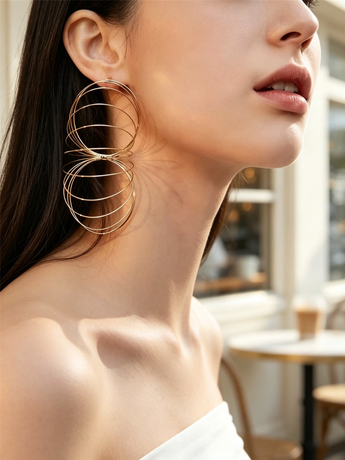 Bohemian Asymmetrical Geometric Earrings For Women In Golden Plated Iron With Gold Finish