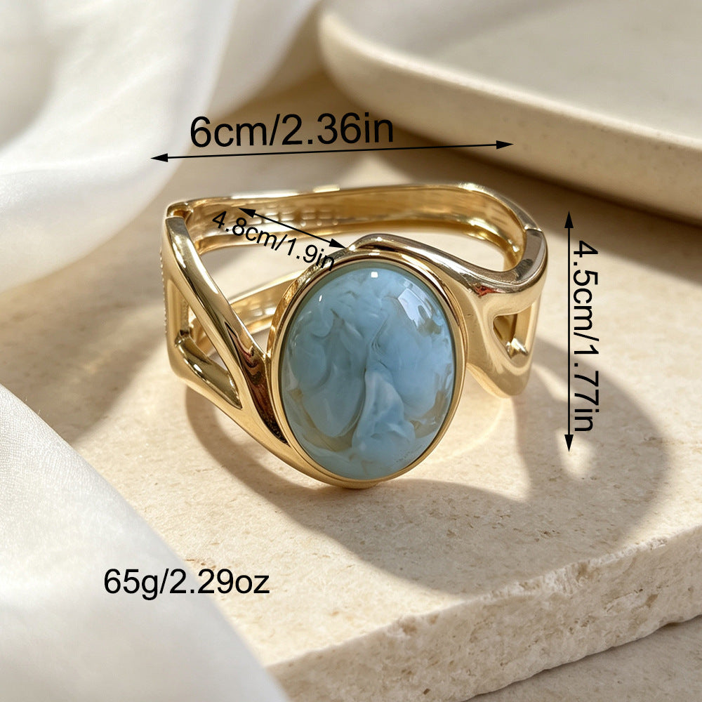 Oval Bangle For Women With Multicolor Synthetic And Artificial Gemstones, Electroplated Gold Plating