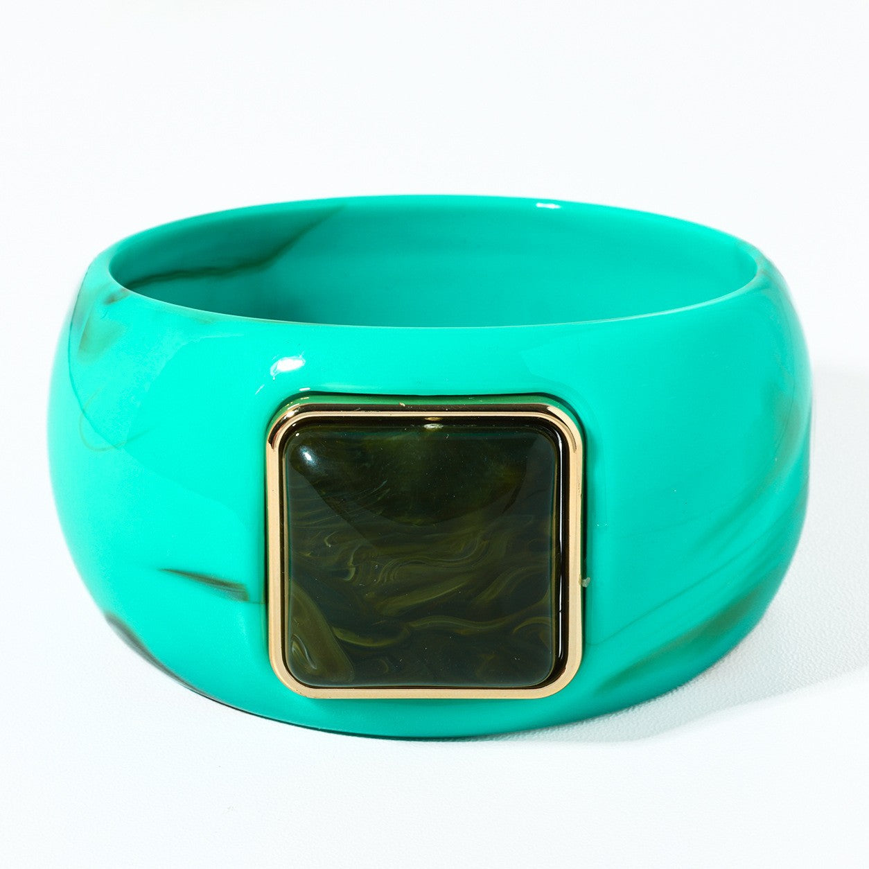 Exaggerated Square Multicolor Resin Bangle Featuring Bold Geometric Design
