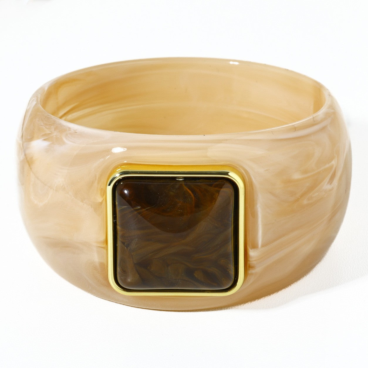 Exaggerated Square Multicolor Resin Bangle Featuring Bold Geometric Design