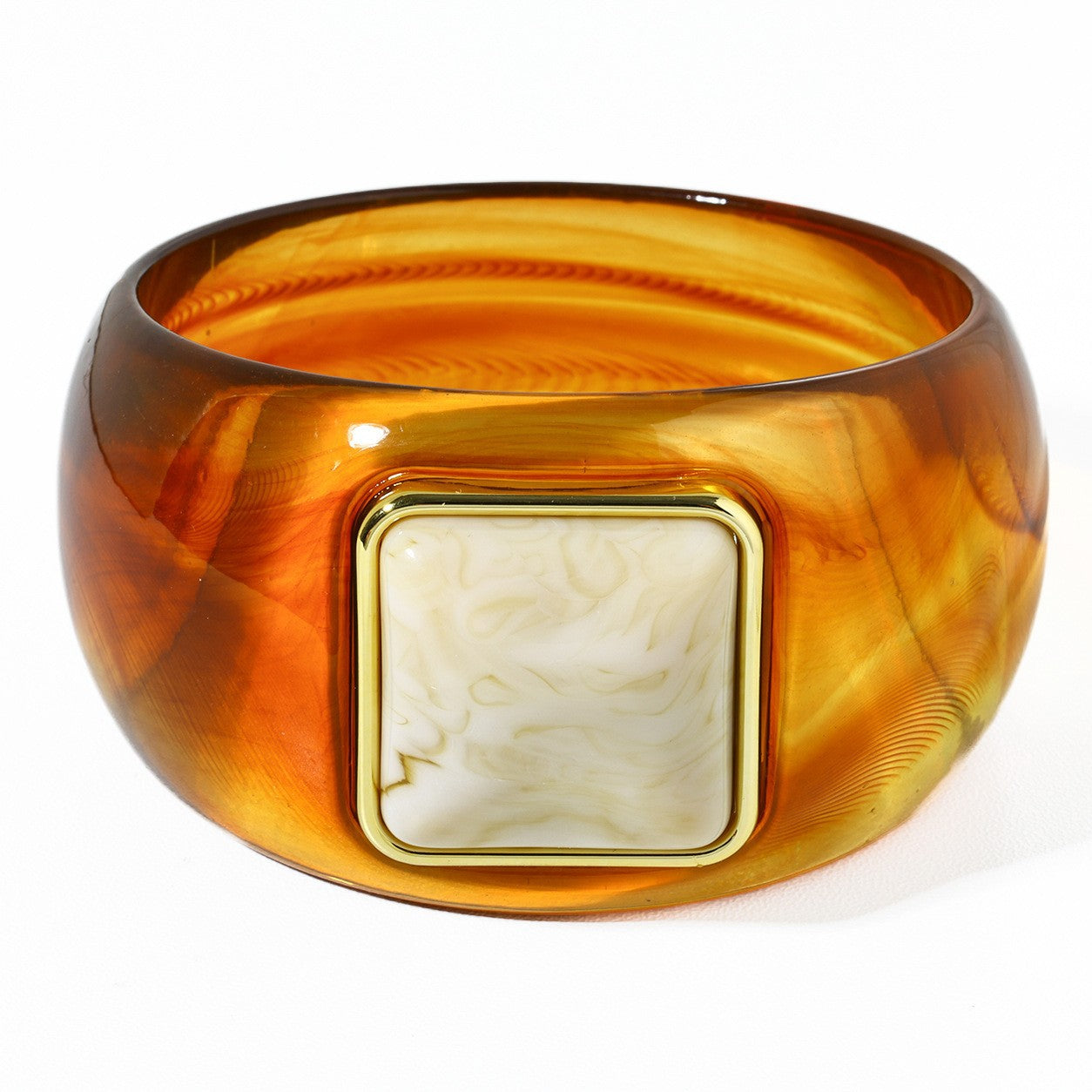 Exaggerated Square Multicolor Resin Bangle Featuring Bold Geometric Design