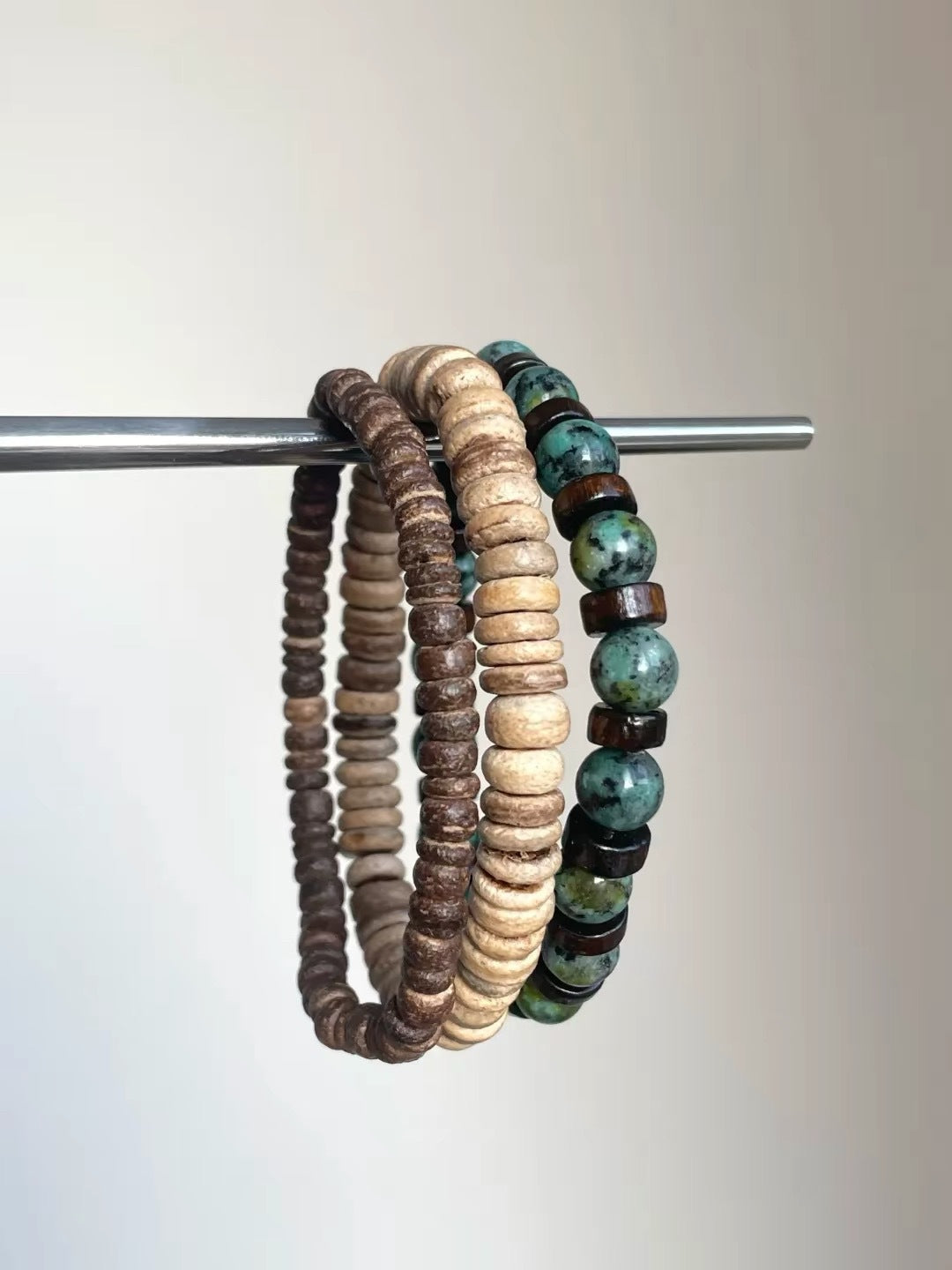 Ethnic Style Circle Beading Bracelet With Wooden Beads And Turquoise Inlay For Unisex