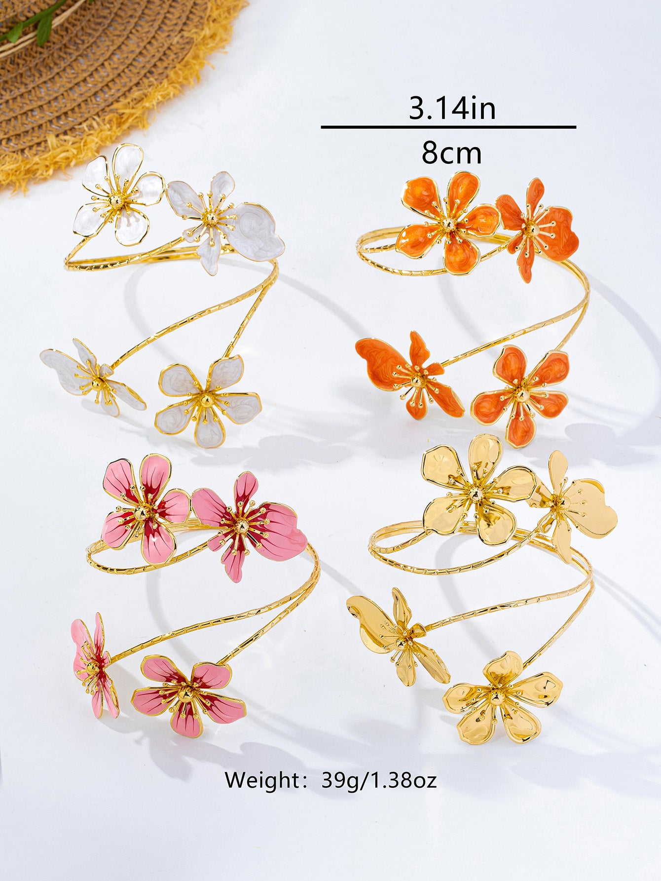 Elegant Flowers Enamel Arm Bracelet For Women In KC Golden Plated Alloy With 0.03µm Coating Thickness