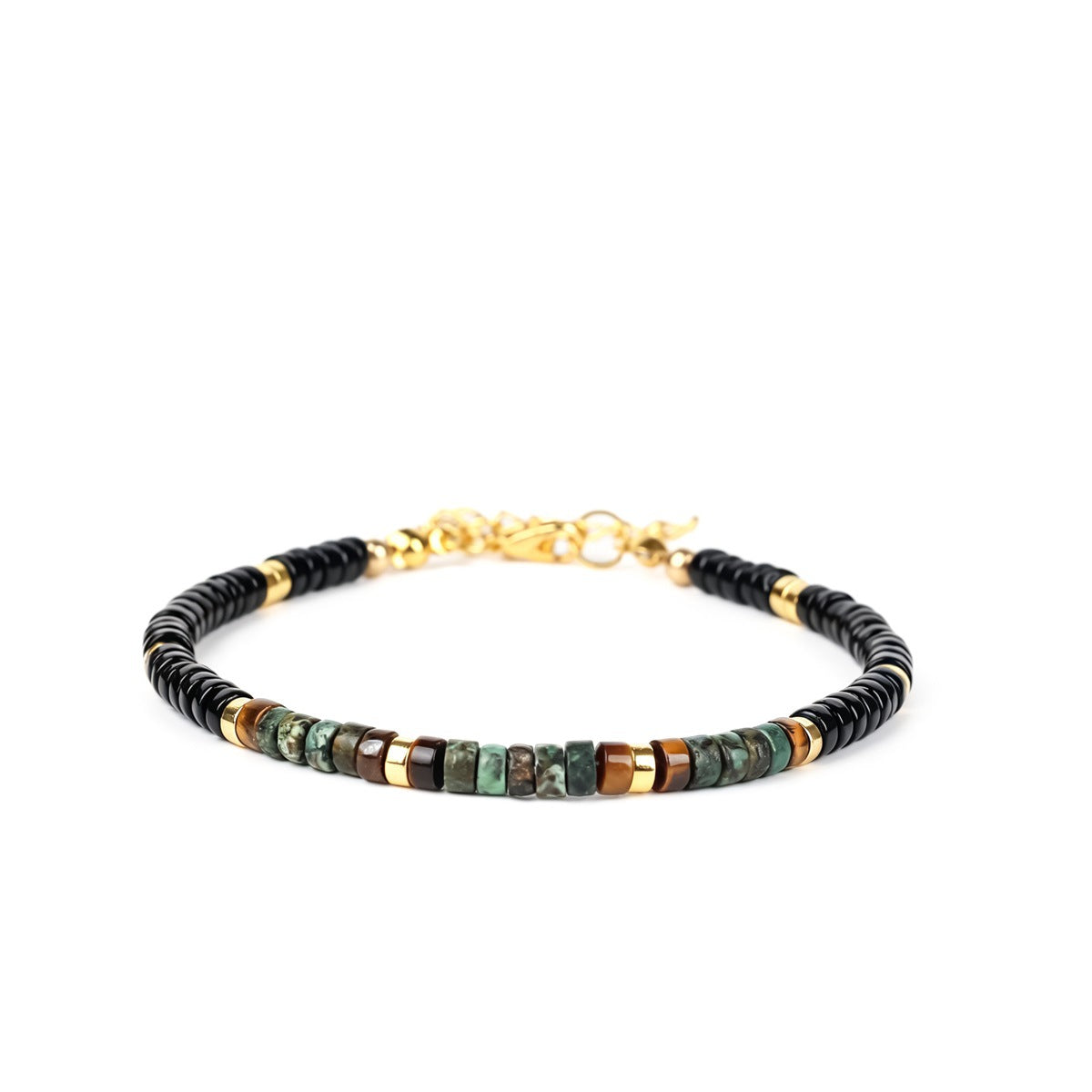Handmade Unisex Natural Stone Bracelet In Dyed Black Featuring Turquoise Inlay