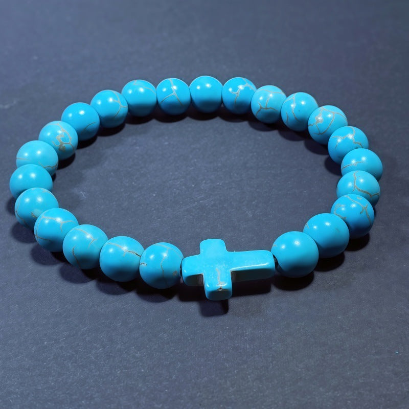 Men's Turquoise Beaded Cross Bracelet Featuring Unique Craftsmanship
