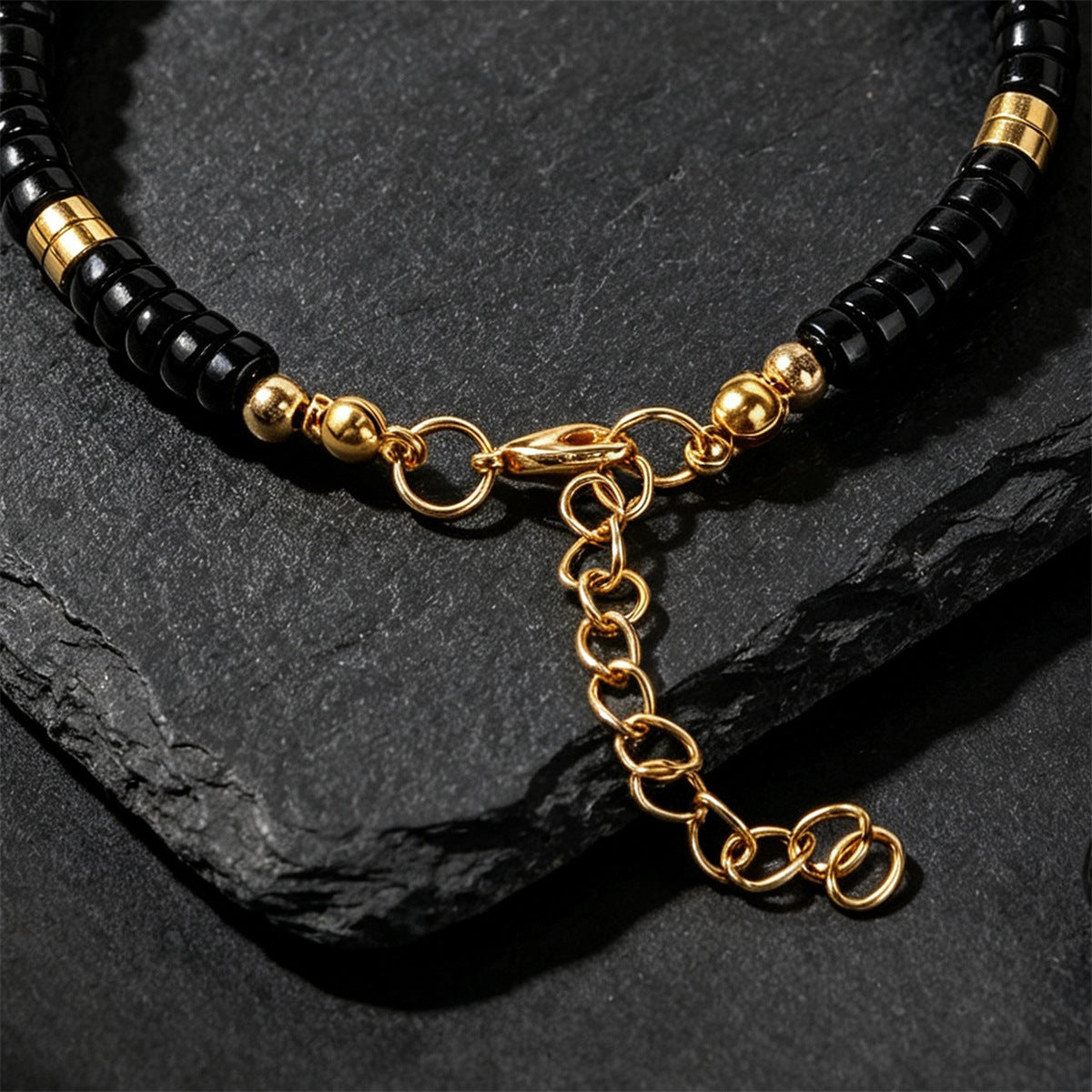 Handmade Unisex Natural Stone Bracelet In Dyed Black Featuring Turquoise Inlay