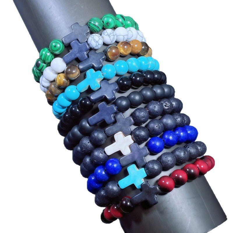 Men's Turquoise Beaded Cross Bracelet Featuring Unique Craftsmanship