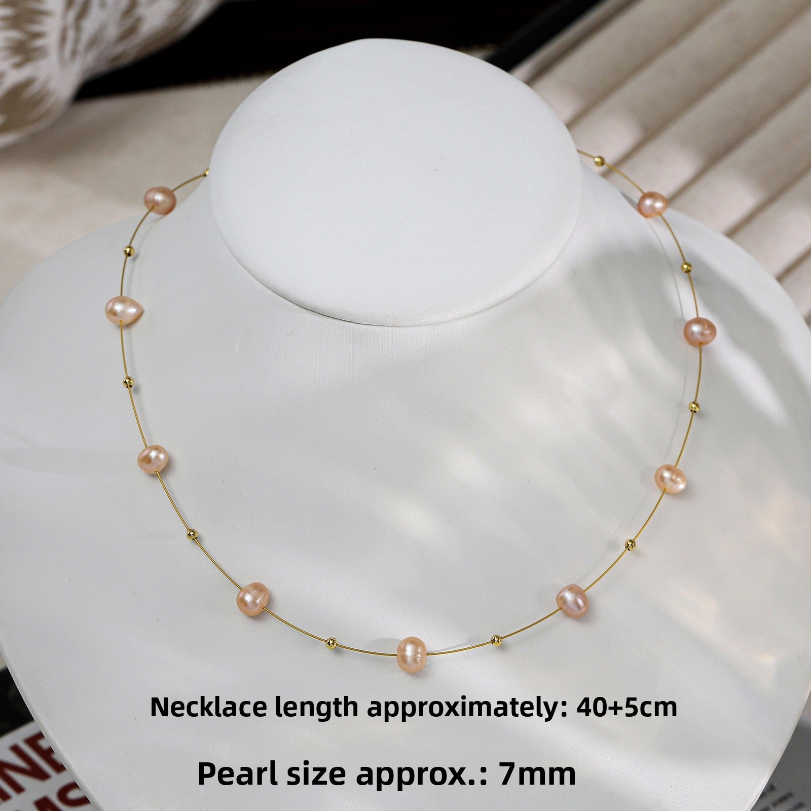 Freshwater Pearl Necklace With 7-8mm Near-Round Pearls In Copper Setting, Featuring Commute Style