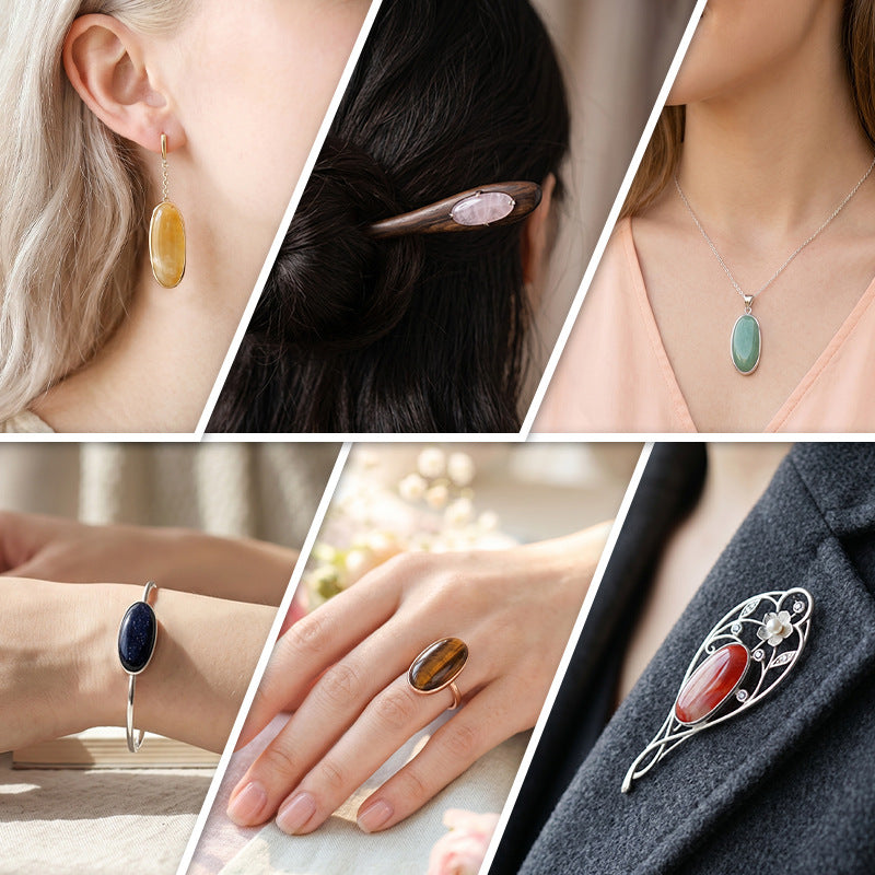 Natural Stone Jewelry Accessory With Polished Agate Inlay In Retro Style