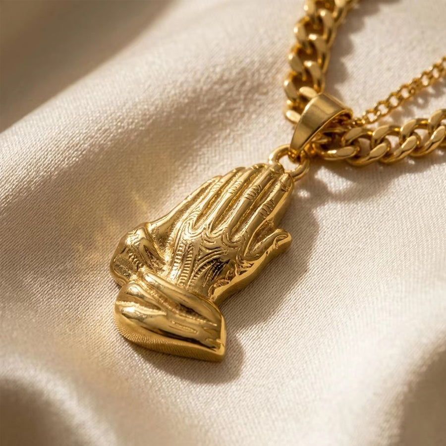 Classic Style Palm Jewelry Set With Golden Plated 304 Stainless Steel Featuring Waterproof Non Tarnish Cuban Link Chain For Unisex