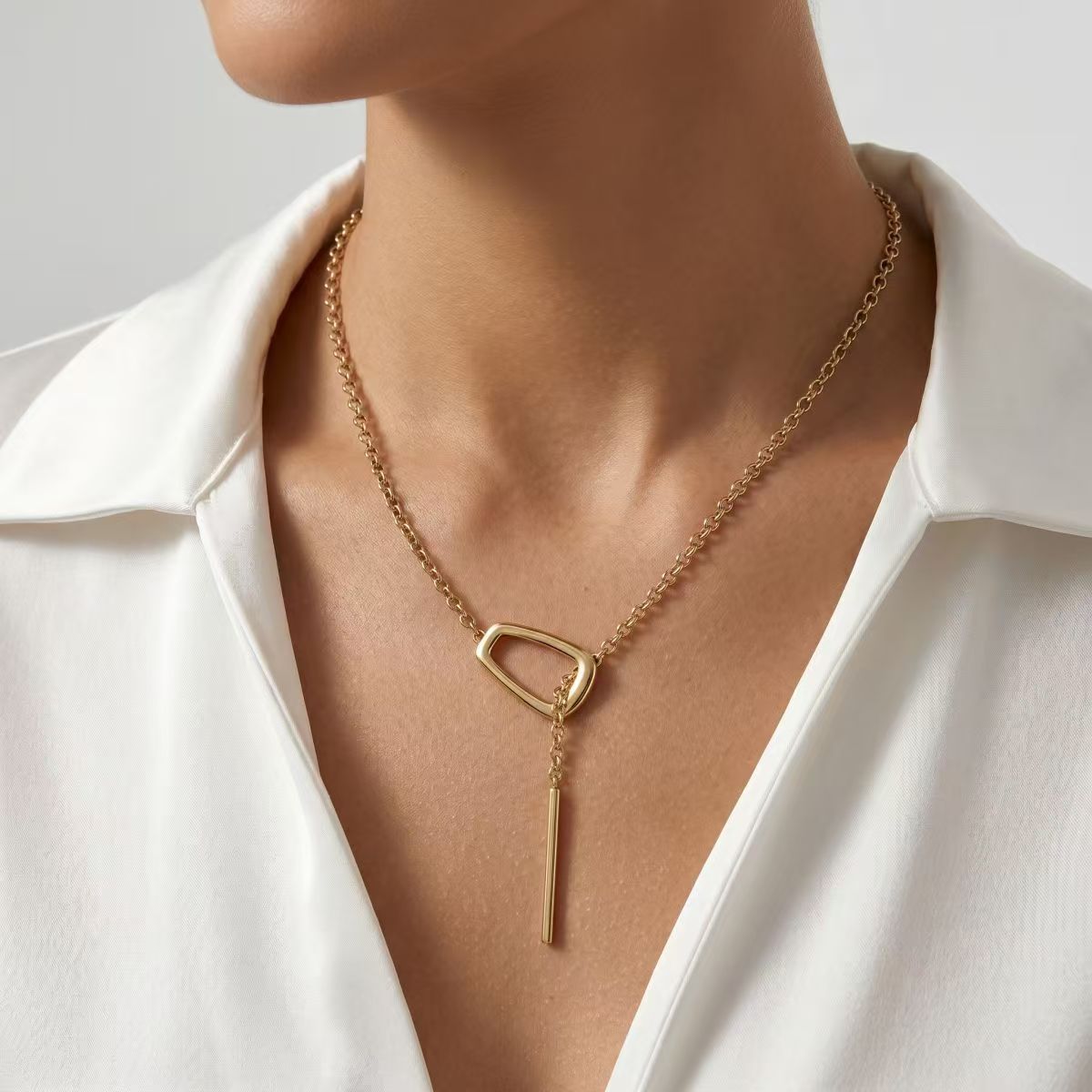 IG Style Geometric Asymmetrical Necklace For Women With KC Golden Plated Zinc Alloy And Cable Chain