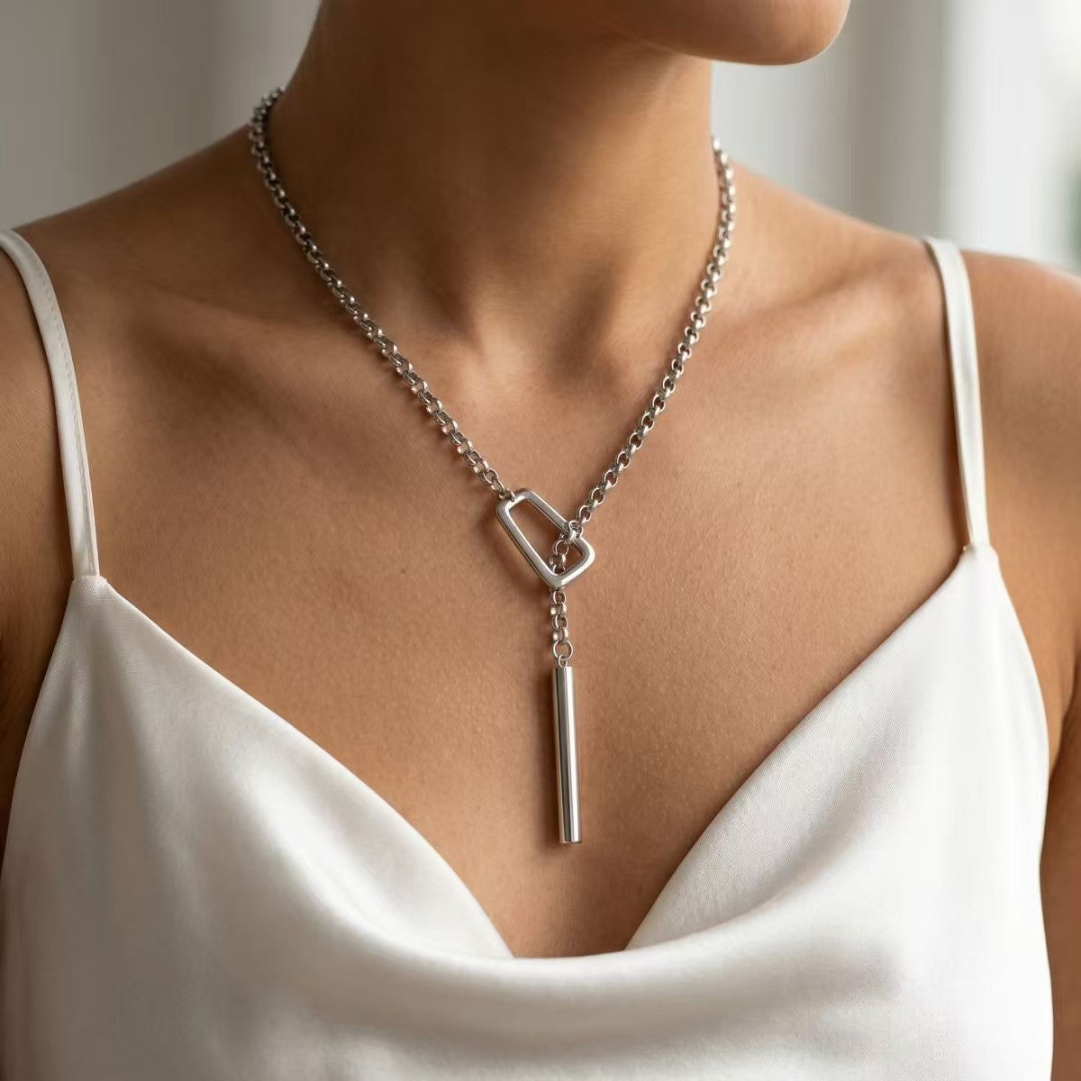 IG Style Geometric Asymmetrical Necklace For Women With KC Golden Plated Zinc Alloy And Cable Chain