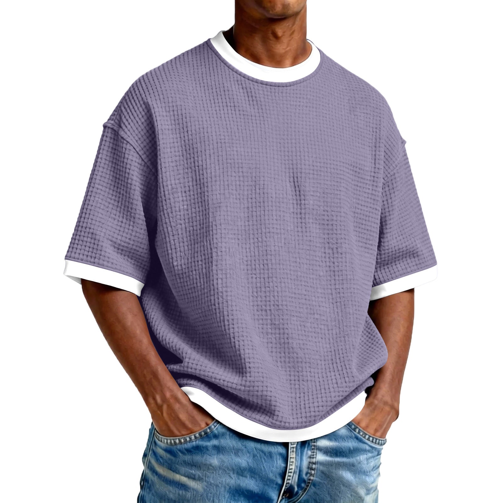 Color Block Casual Short Sleeve Polyester T-shirt For Men With Pullover Design