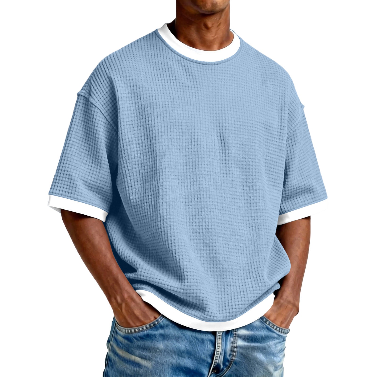 Color Block Casual Short Sleeve Polyester T-shirt For Men With Pullover Design