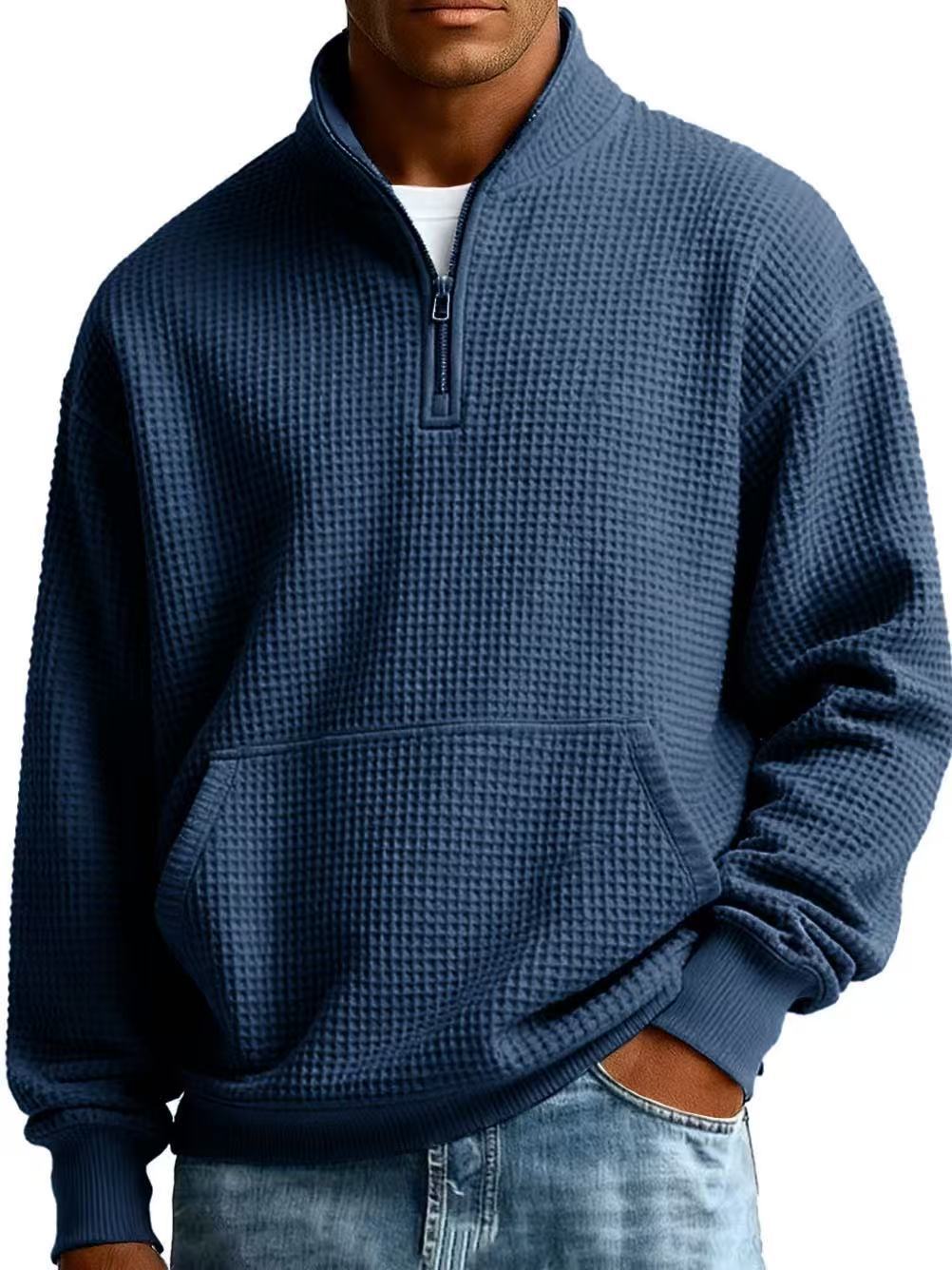 Men's Navy Blue Solid Color Long Sleeve Hoodie In Simple Style With Polyester Fabric