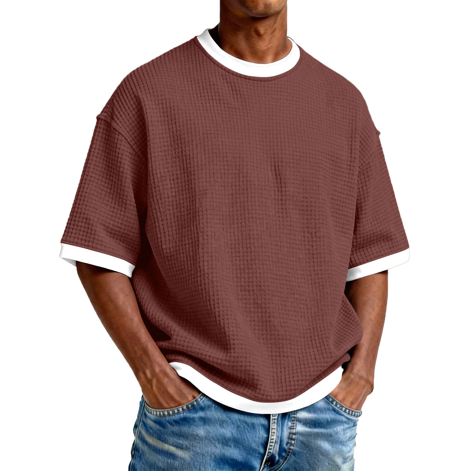 Color Block Casual Short Sleeve Polyester T-shirt For Men With Pullover Design