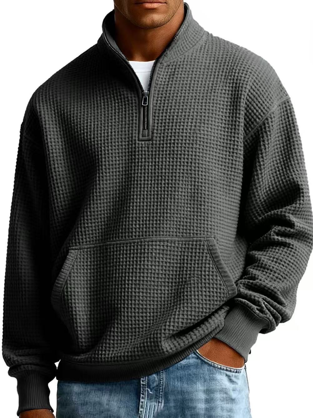 Men's Navy Blue Solid Color Long Sleeve Hoodie In Simple Style With Polyester Fabric