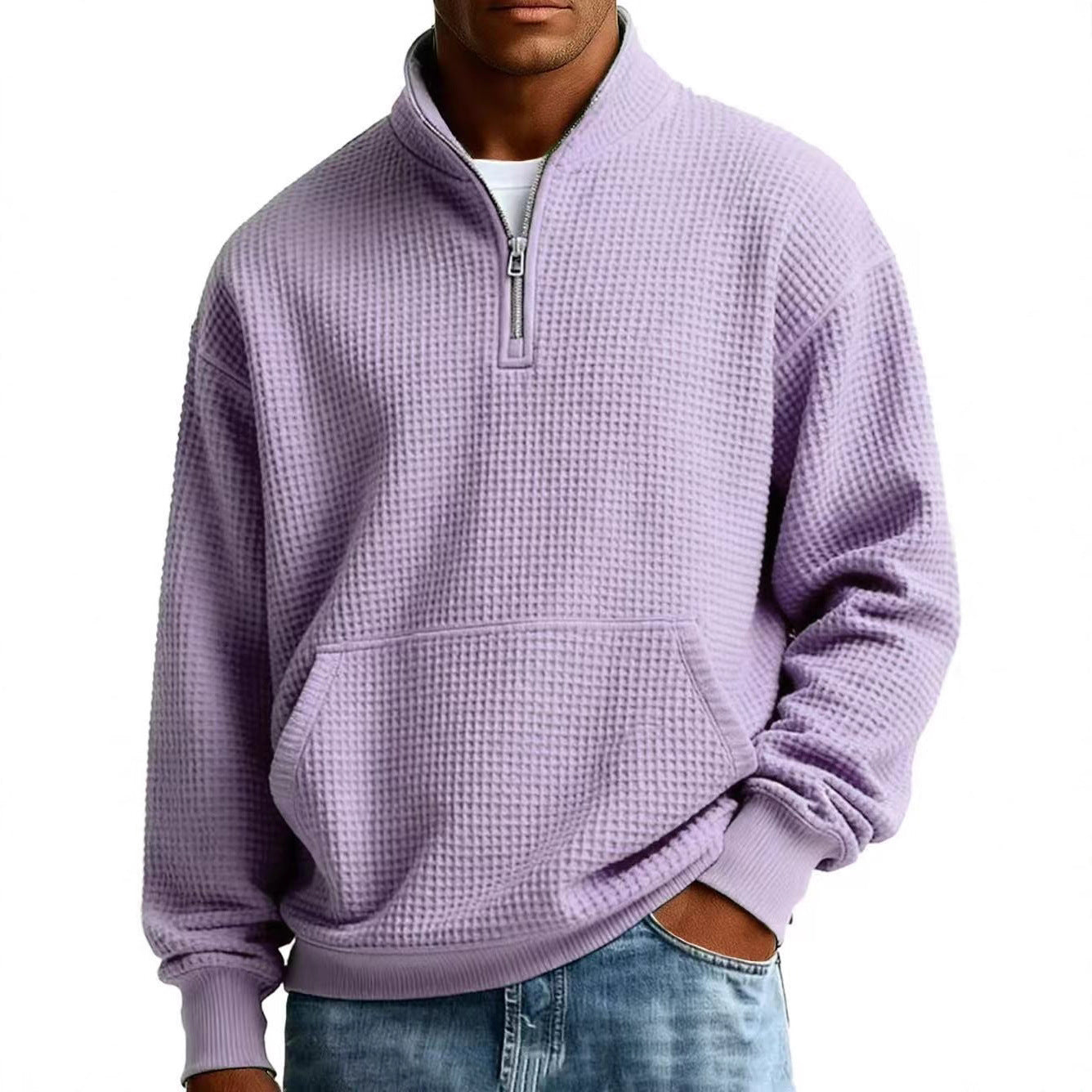 Men's Navy Blue Solid Color Long Sleeve Hoodie In Simple Style With Polyester Fabric