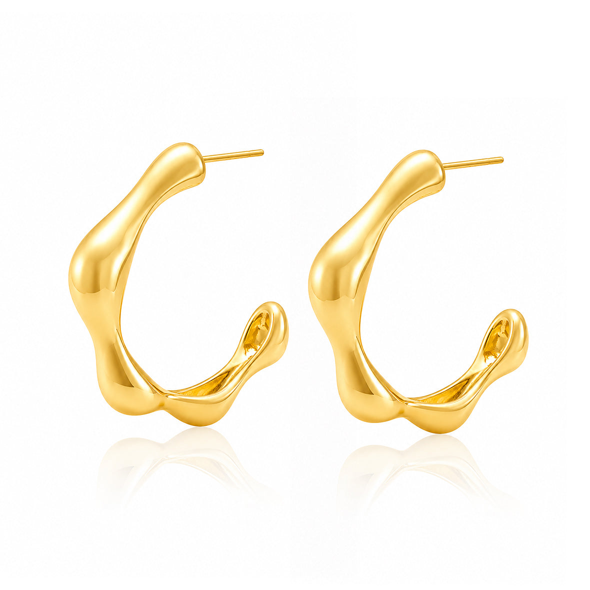Handmade C Shape Earrings In IG Style For Women, 304 Stainless Steel With PVD Coated 18K Real Gold Plating
