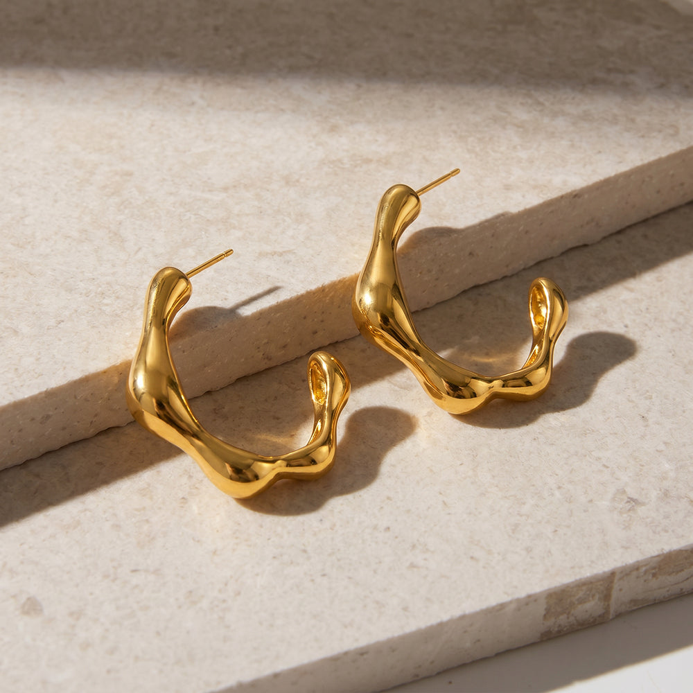 Handmade C Shape Earrings In IG Style For Women, 304 Stainless Steel With PVD Coated 18K Real Gold Plating