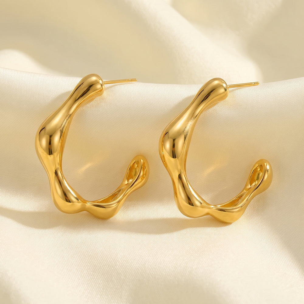 Handmade C Shape Earrings In IG Style For Women, 304 Stainless Steel With PVD Coated 18K Real Gold Plating