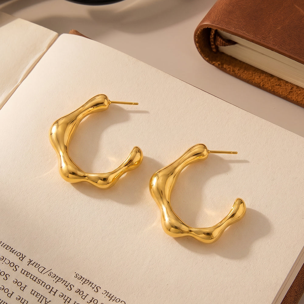 Handmade C Shape Earrings In IG Style For Women, 304 Stainless Steel With PVD Coated 18K Real Gold Plating