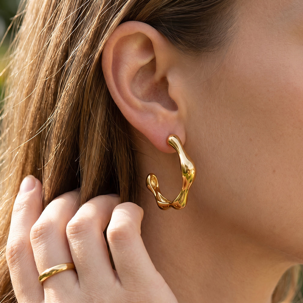 Handmade C Shape Earrings In IG Style For Women, 304 Stainless Steel With PVD Coated 18K Real Gold Plating