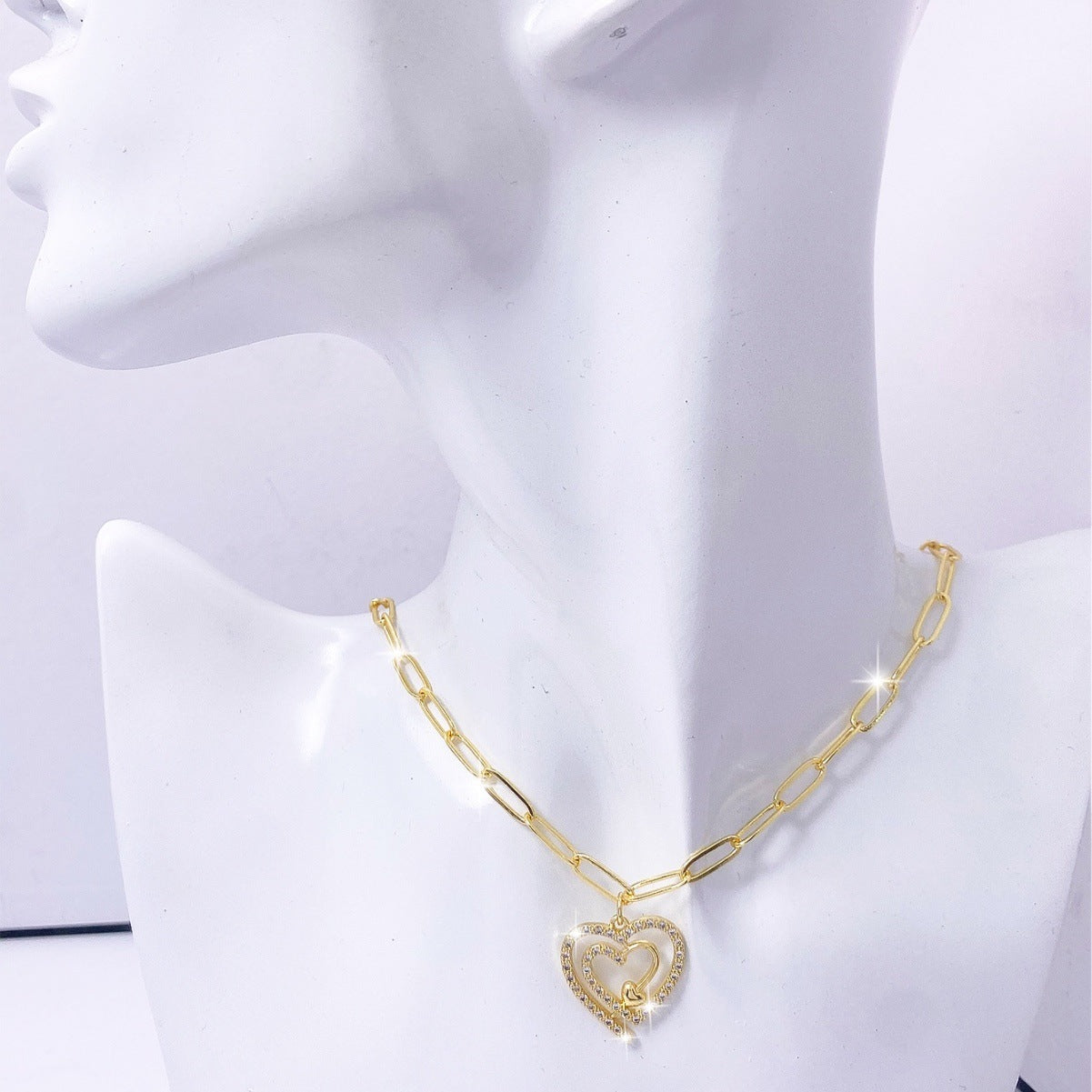 Heart Shape Pendant Necklace For Women In Simple Style With 18K Real Gold Plated Copper And Paperclip Chain