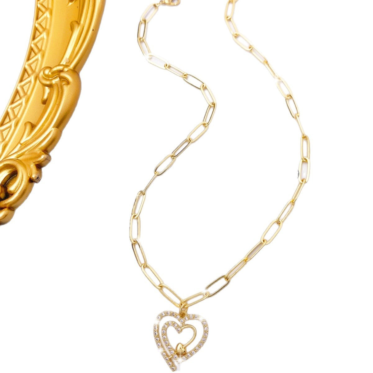 Heart Shape Pendant Necklace For Women In Simple Style With 18K Real Gold Plated Copper And Paperclip Chain