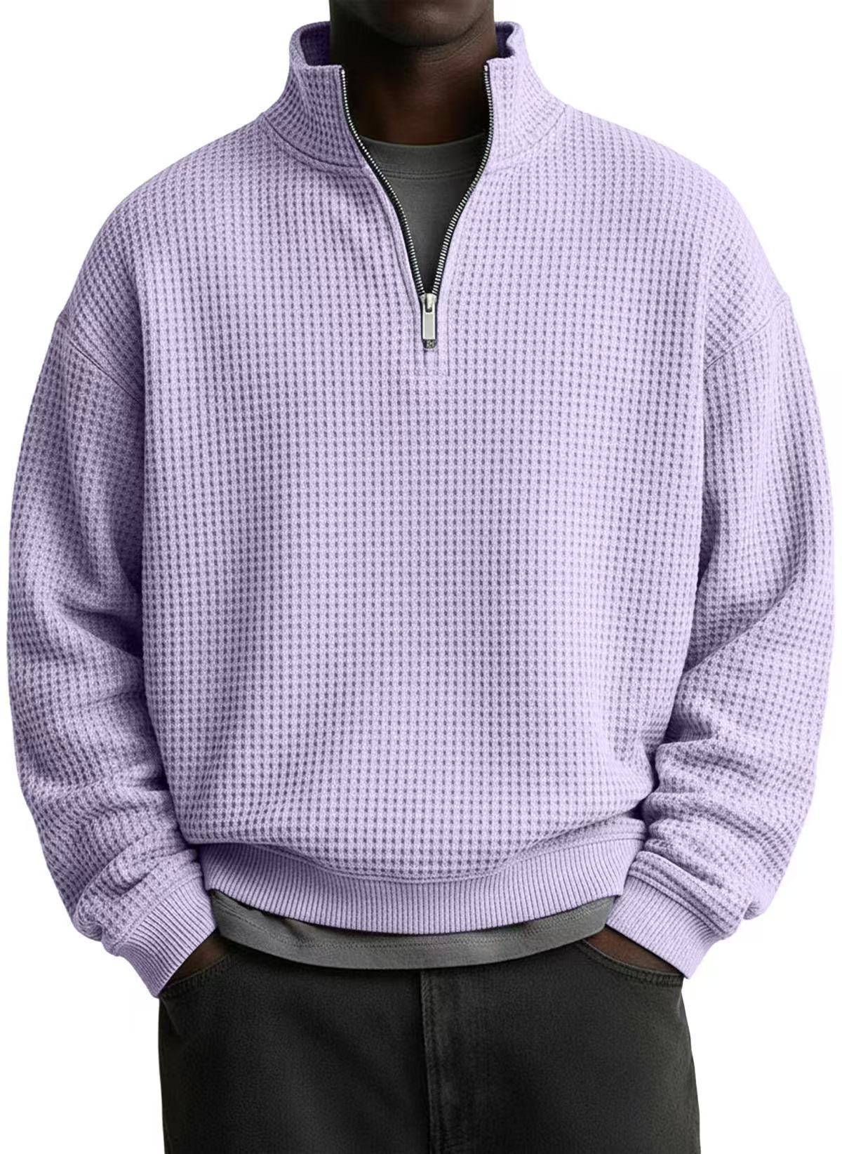 Men's Casual Solid Color Light Purple Long Sleeve Hoodie In Polyester Fabric