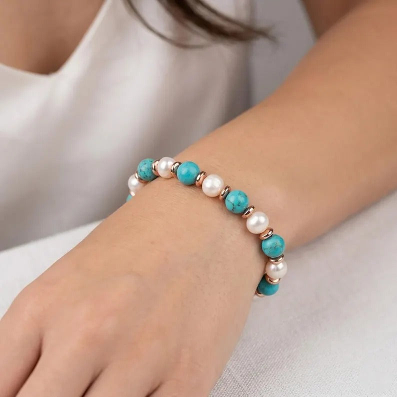 Elegant Freshwater Pearl Beaded Bracelet For Women With Elastic String Chain