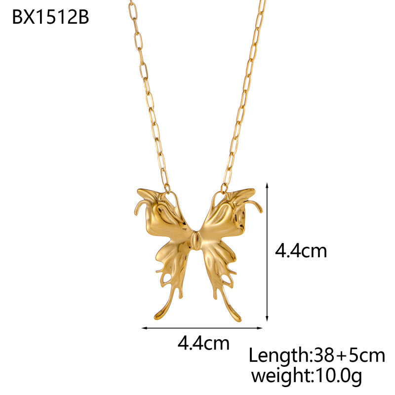 Gold Butterfly Folds Necklace For Women With Titanium Steel Pendant And Paperclip Chain