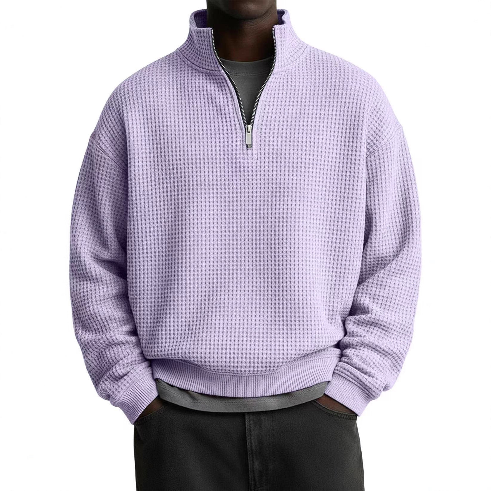 Men's Casual Solid Color Light Purple Long Sleeve Hoodie In Polyester Fabric