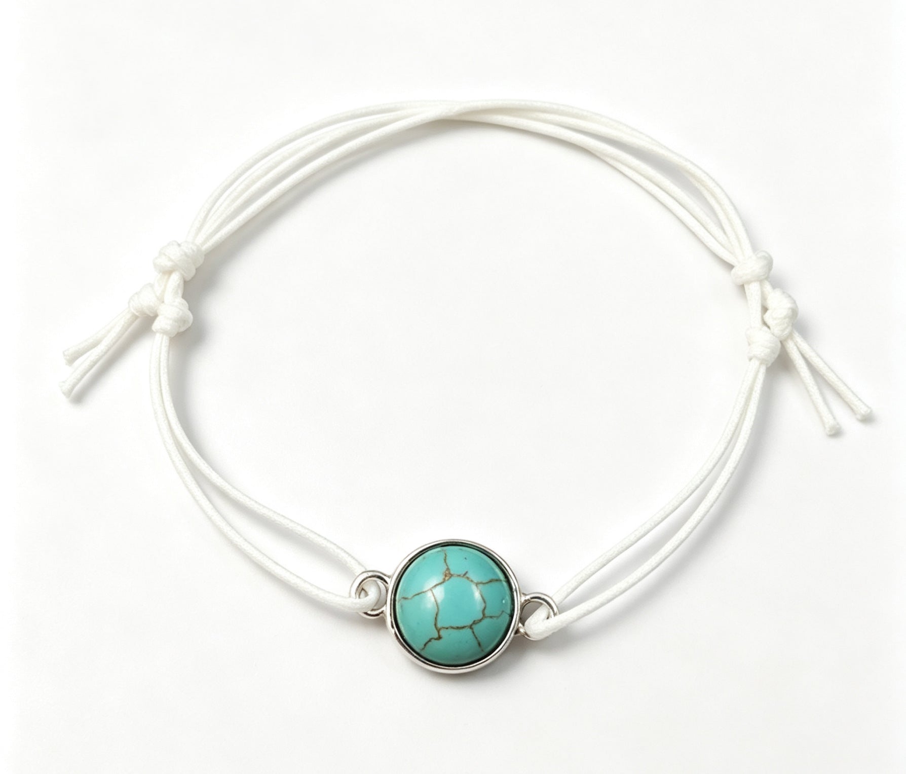 Ethnic Style White Alloy Bracelet With Turquoise Inlay, Braid Craft, Designed For Women