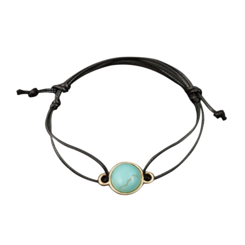 Ethnic Style White Alloy Bracelet With Turquoise Inlay, Braid Craft, Designed For Women