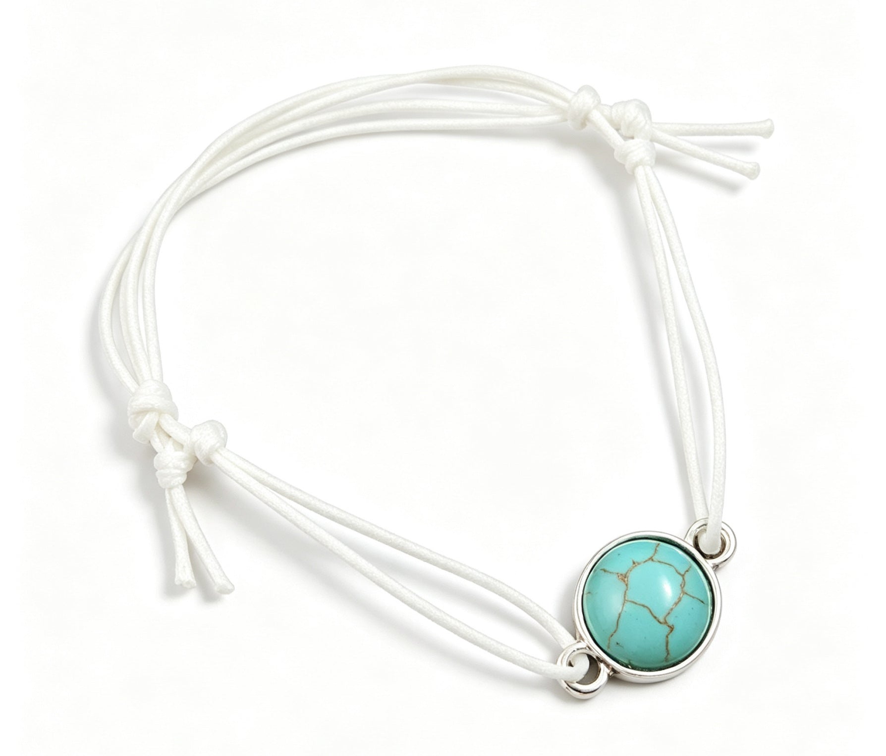 Ethnic Style White Alloy Bracelet With Turquoise Inlay, Braid Craft, Designed For Women