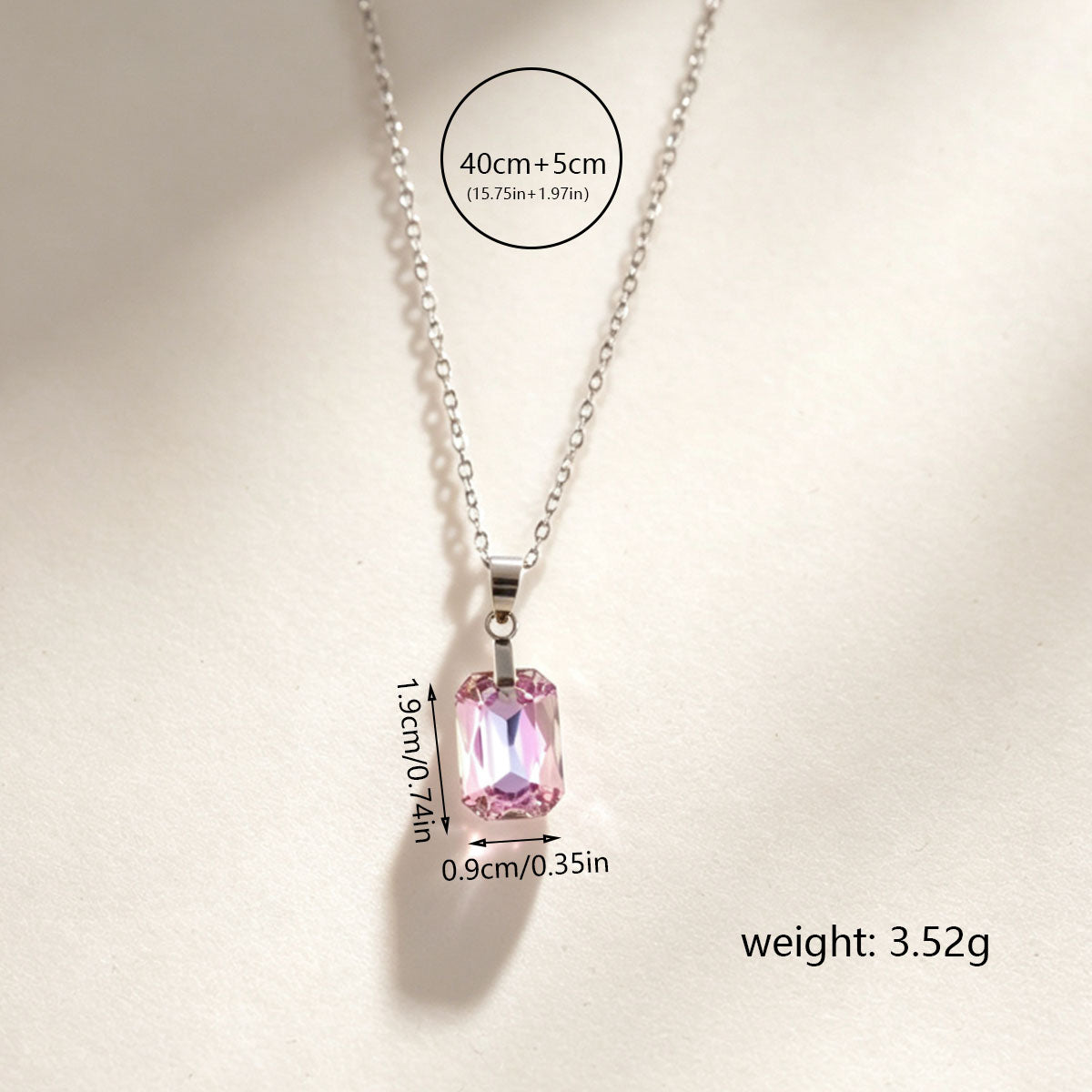 Hypoallergenic Rectangle Necklace For Women In 304 Stainless Steel With Zircon Inlay And Cable Chain