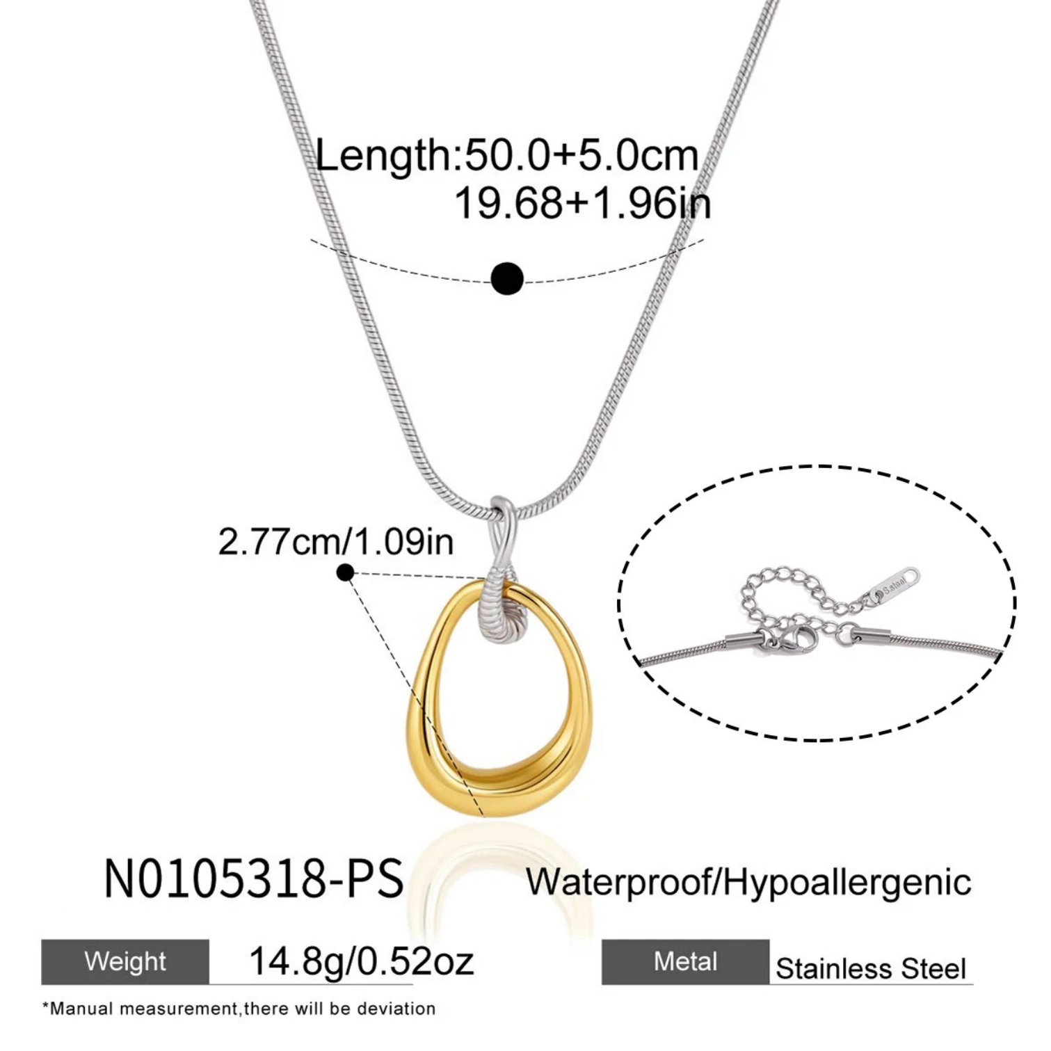 Hypoallergenic Circle Necklace For Women With 18K Real Gold Plated 304 Stainless Steel And PVD Coated Snake Chain