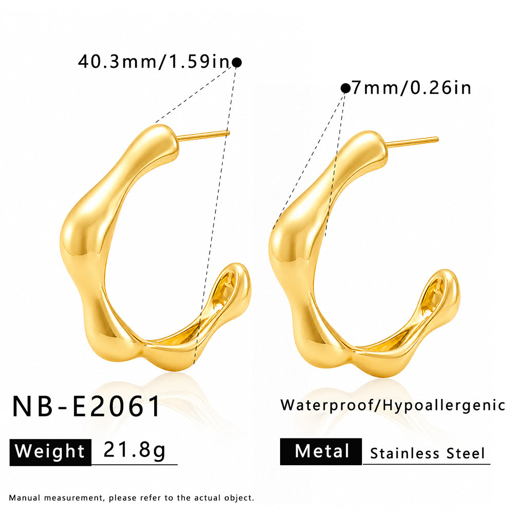 Handmade C Shape Earrings In IG Style For Women, 304 Stainless Steel With PVD Coated 18K Real Gold Plating
