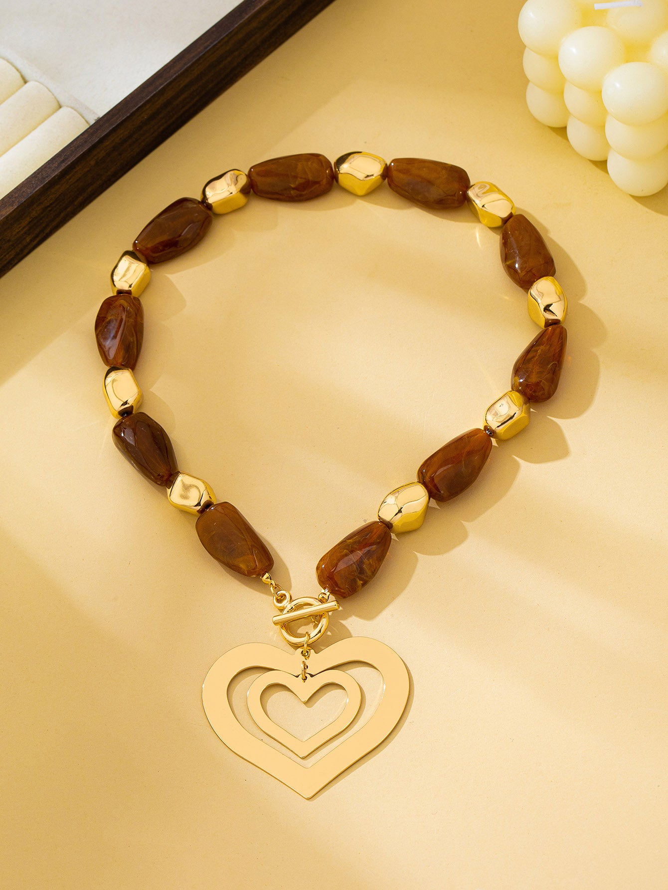 Maillard Style Irregular Acrylic Necklace With Beaded Chain, KC Golden Plated, Designed For Women