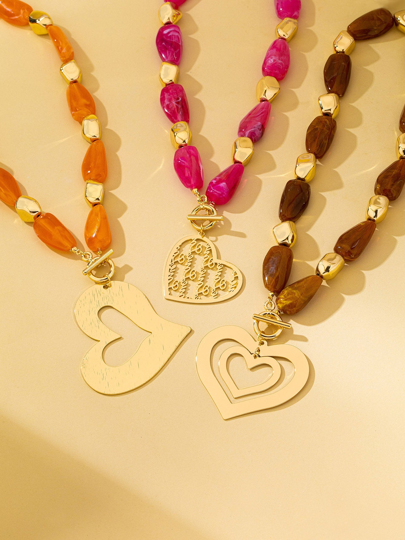 Maillard Style Irregular Acrylic Necklace With Beaded Chain, KC Golden Plated, Designed For Women
