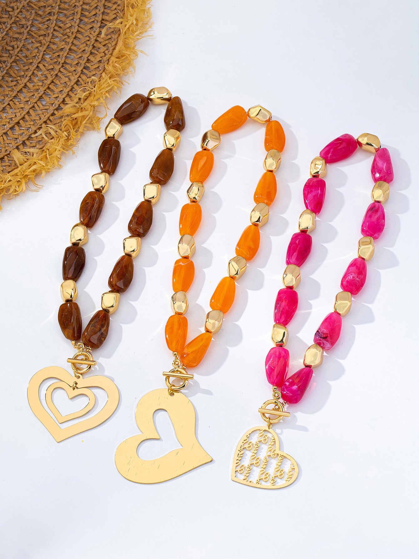 Maillard Style Irregular Acrylic Necklace With Beaded Chain, KC Golden Plated, Designed For Women
