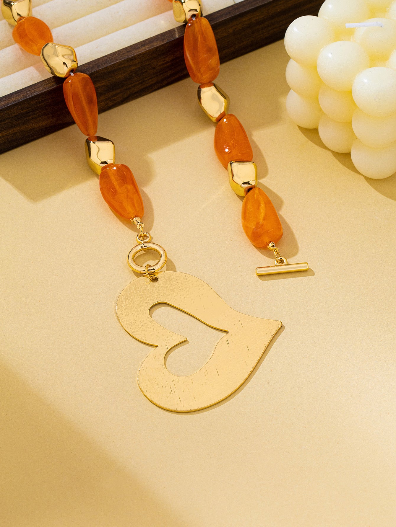 Maillard Style Irregular Acrylic Necklace With Beaded Chain, KC Golden Plated, Designed For Women